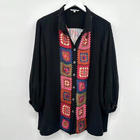 John Mark Top Shirt Size XL Petite Granny Square Crochet Artsy Boho Grunge Indie - Picture 12 of 12